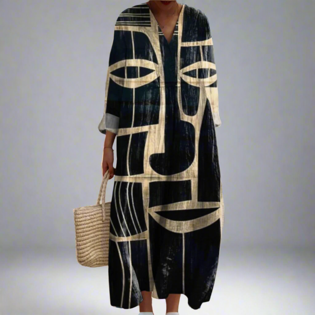 Ismène | Vestido con estampado de rostro gráfico