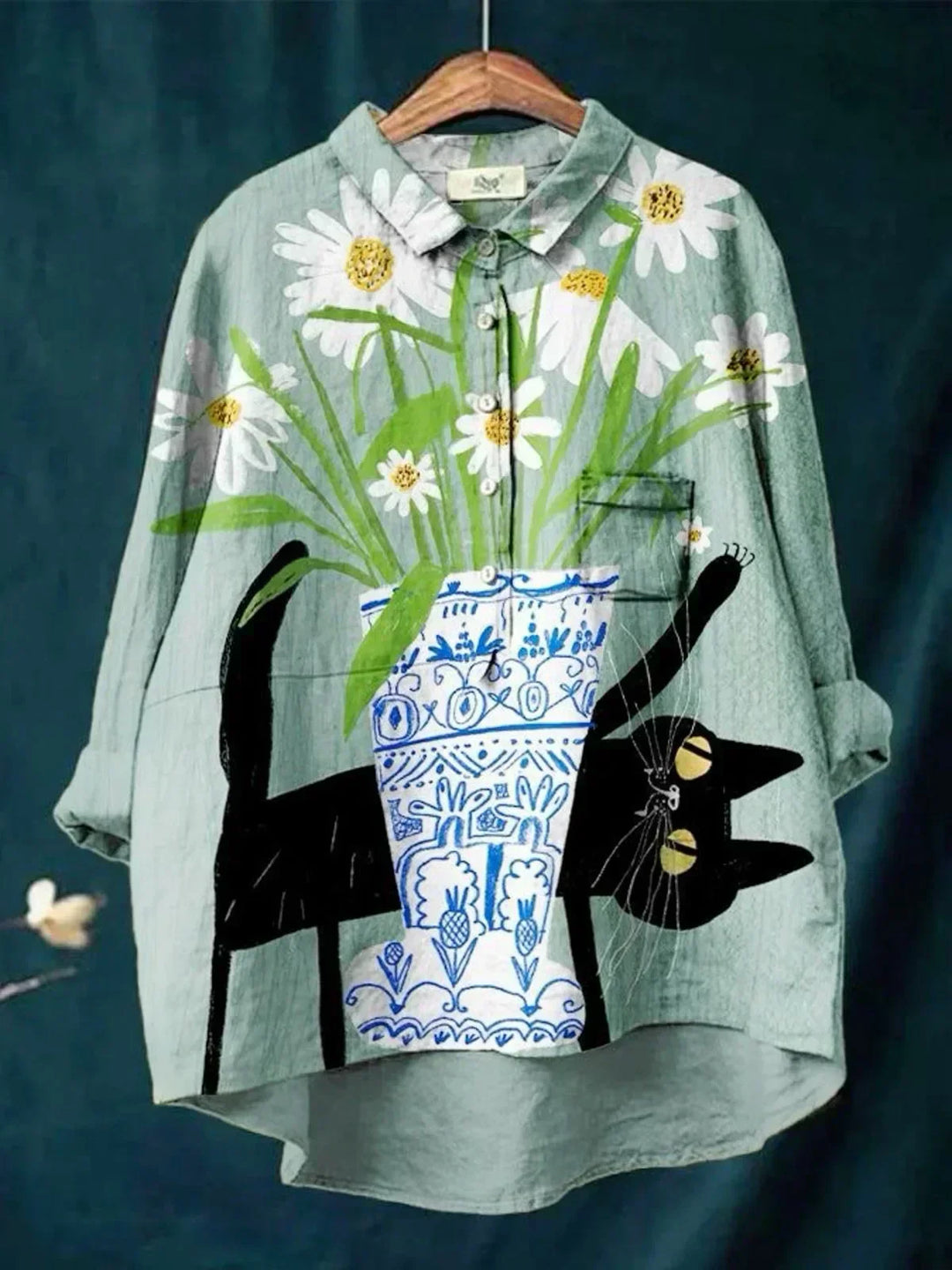 Sofía | Blusa con estampado de gatos y flores