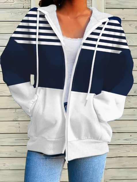 Freya - Sudadera con capucha de rayas y bloques de color con cordón