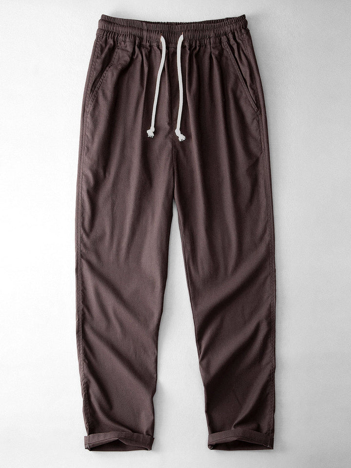 Camisa de manga larga de lino y algodón con bolsillo y pantalón de lino de pierna recta
