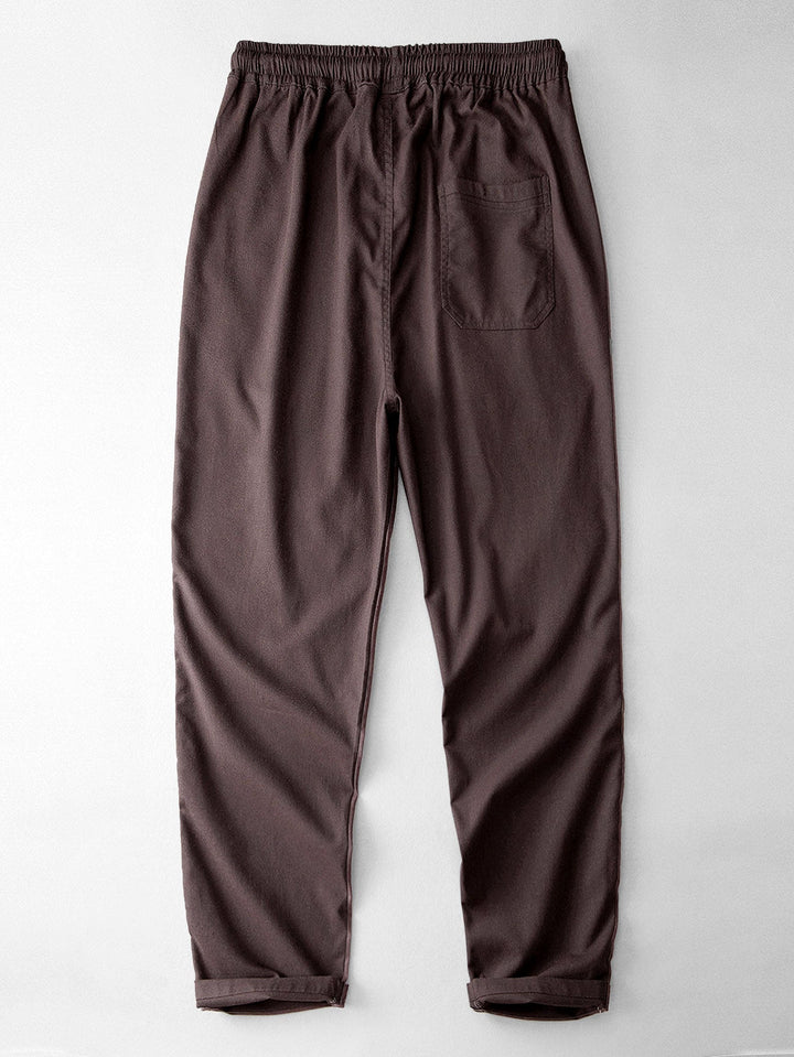 Camisa de manga larga de lino y algodón con bolsillo y pantalón de lino de pierna recta