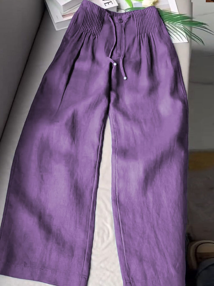 Pantalones Anchos Plisados de Color Sólido para Mujer