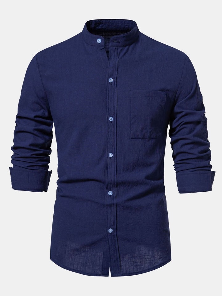 Camisa de Manga Larga con Cuello Alto de Look Lino