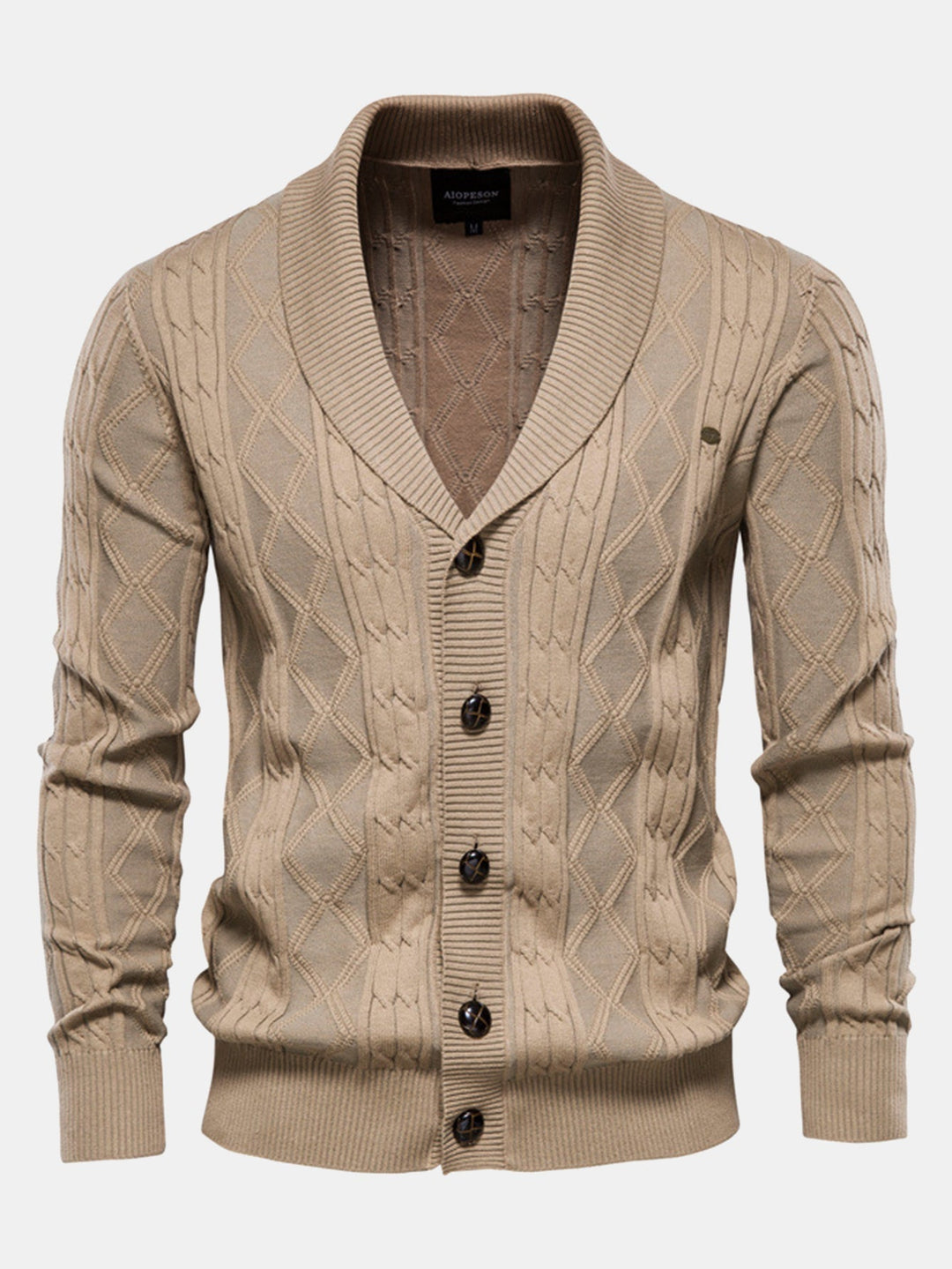 Cárdigan de Punto Jacquard Geométrico con Cuello Chal