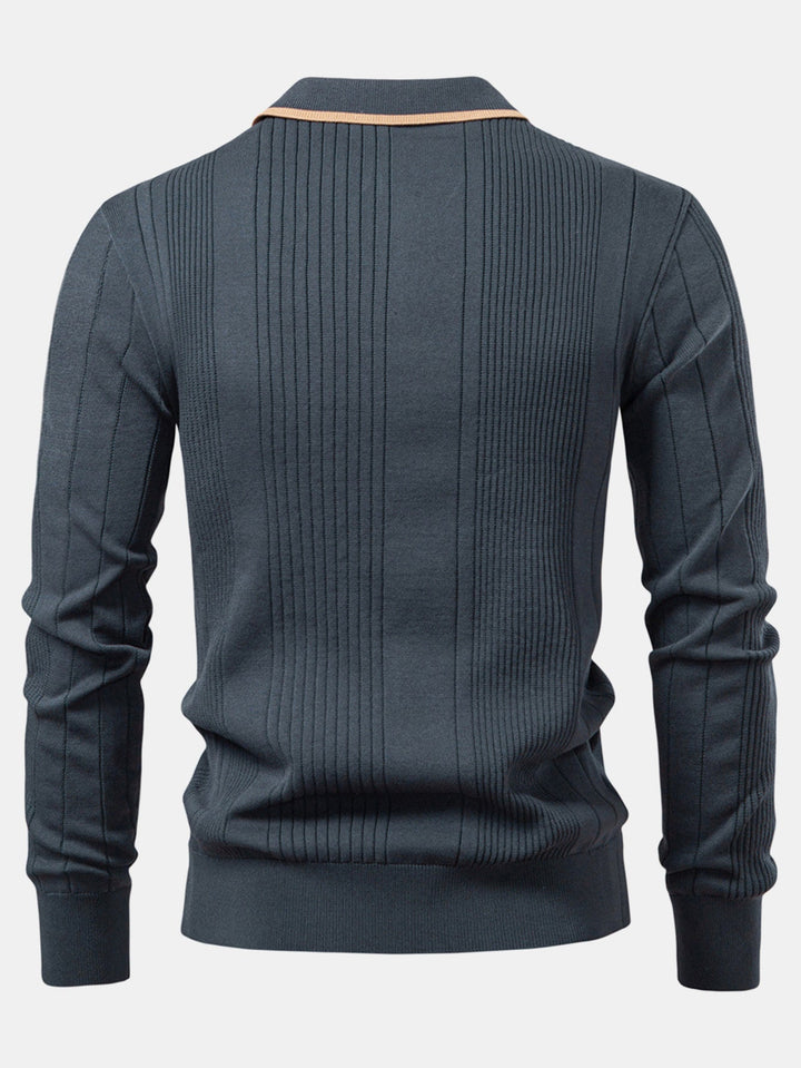 Polo de Manga Larga de Jacquard a Rayas Tejido
