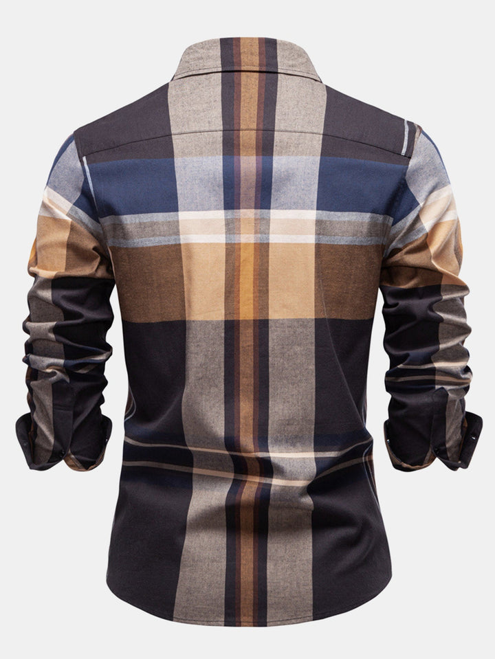 Camisa de Manga Larga de Algodón a Cuadros con Botones