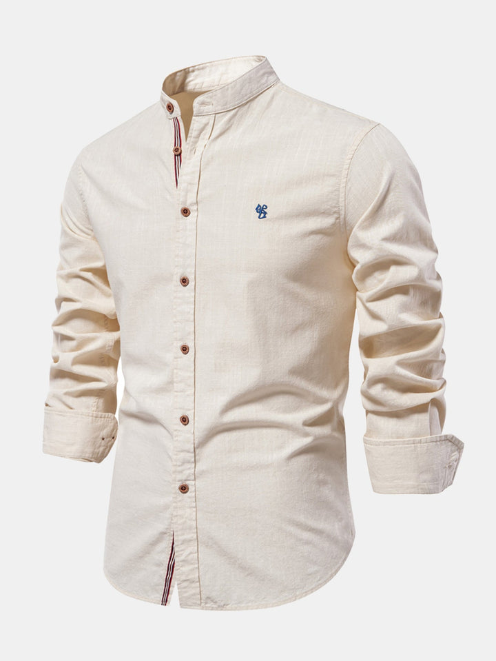 Chemise à manches longues avec col montant en look lin