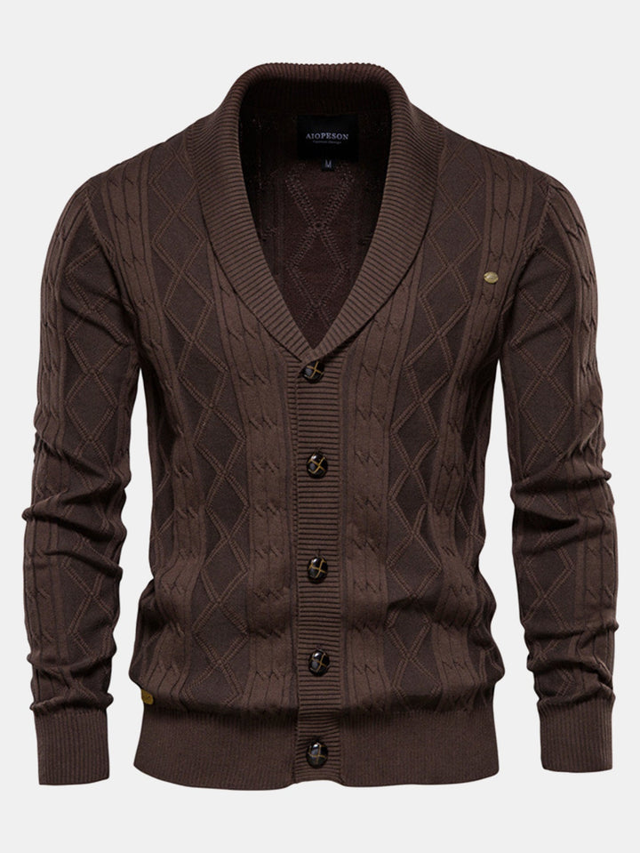 Cárdigan de Punto Jacquard Geométrico con Cuello Chal