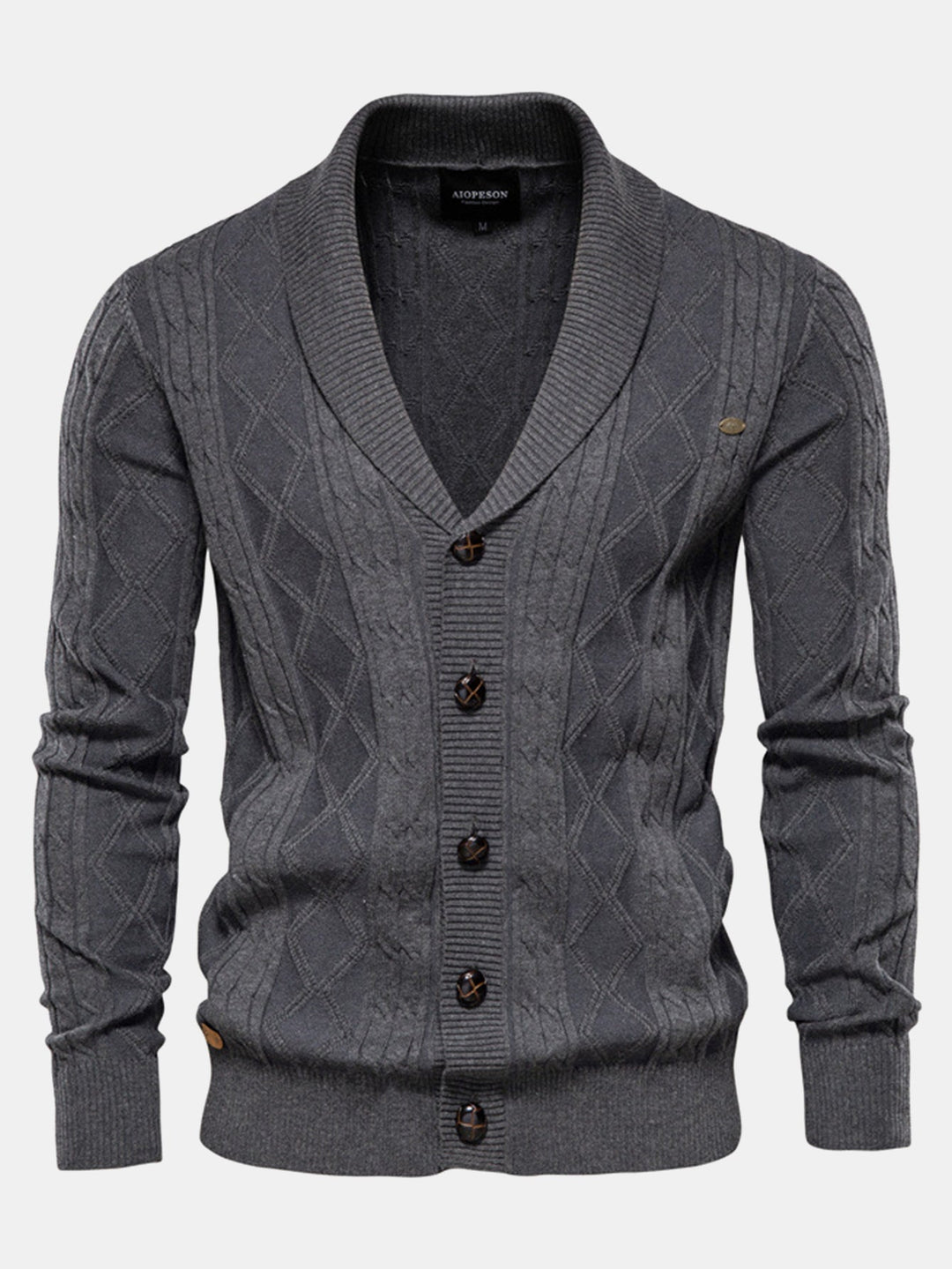 Cárdigan de Punto Jacquard Geométrico con Cuello Chal