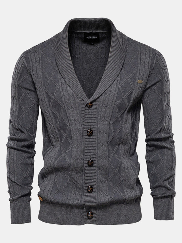 Cárdigan de Punto Jacquard Geométrico con Cuello Chal