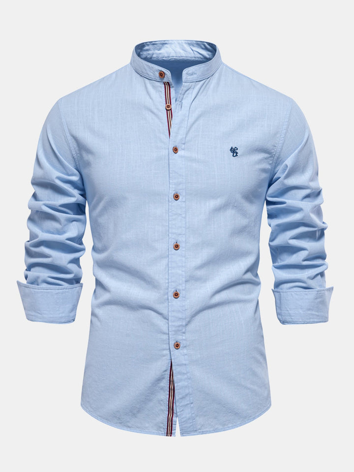 Chemise à manches longues avec col montant en look lin