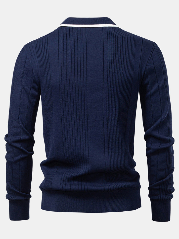 Polo de Manga Larga de Jacquard a Rayas Tejido