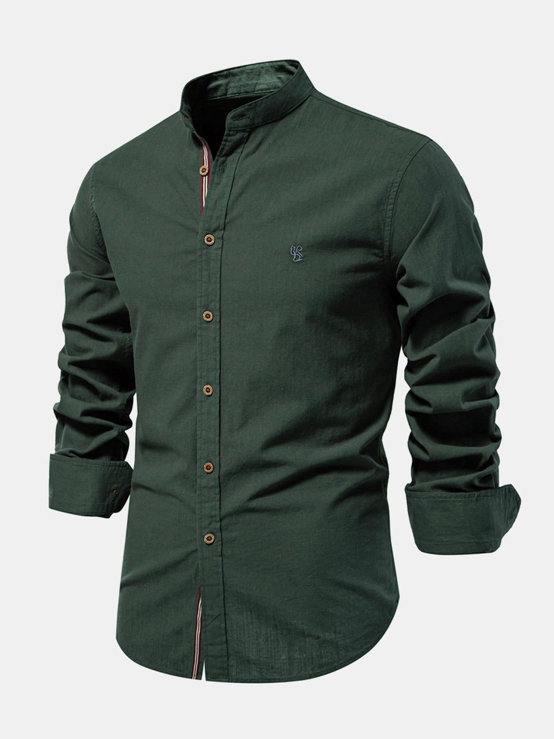 Chemise à manches longues avec col montant en look lin