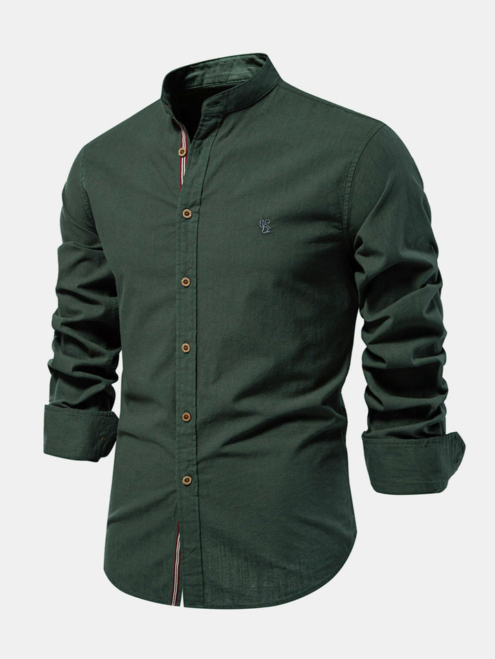 Chemise à manches longues avec col montant en look lin