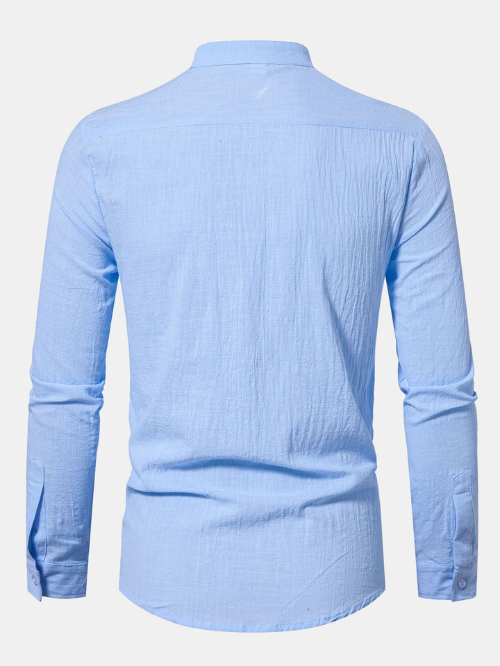 Camisa de Manga Larga con Cuello Alto de Look Lino