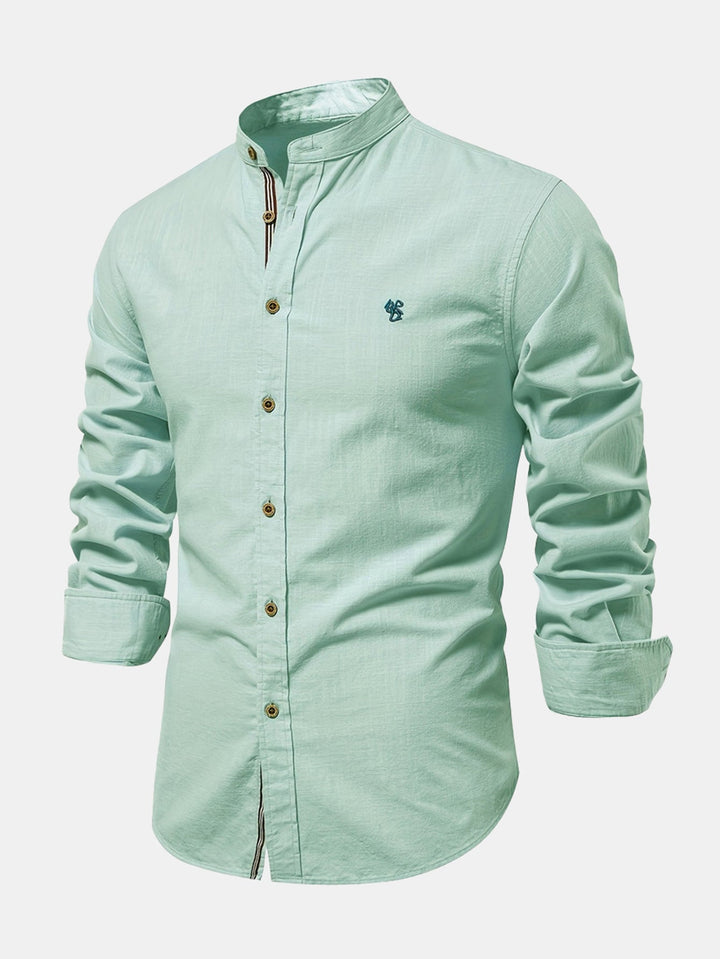 Chemise à manches longues avec col montant en look lin