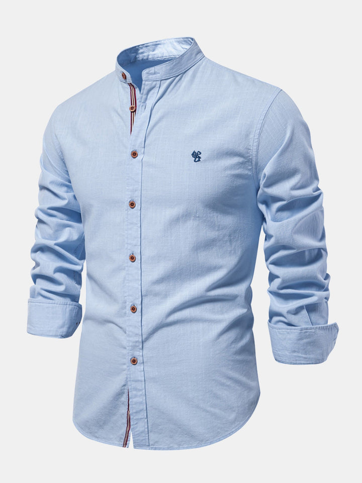 Chemise à manches longues avec col montant en look lin