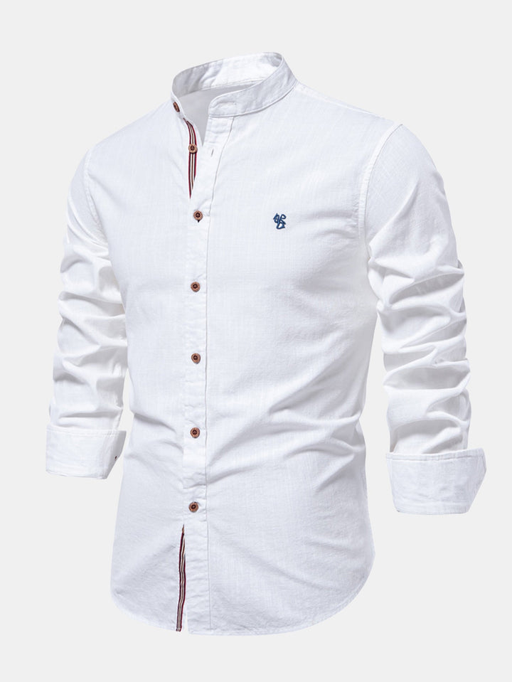 Chemise à manches longues avec col montant en look lin