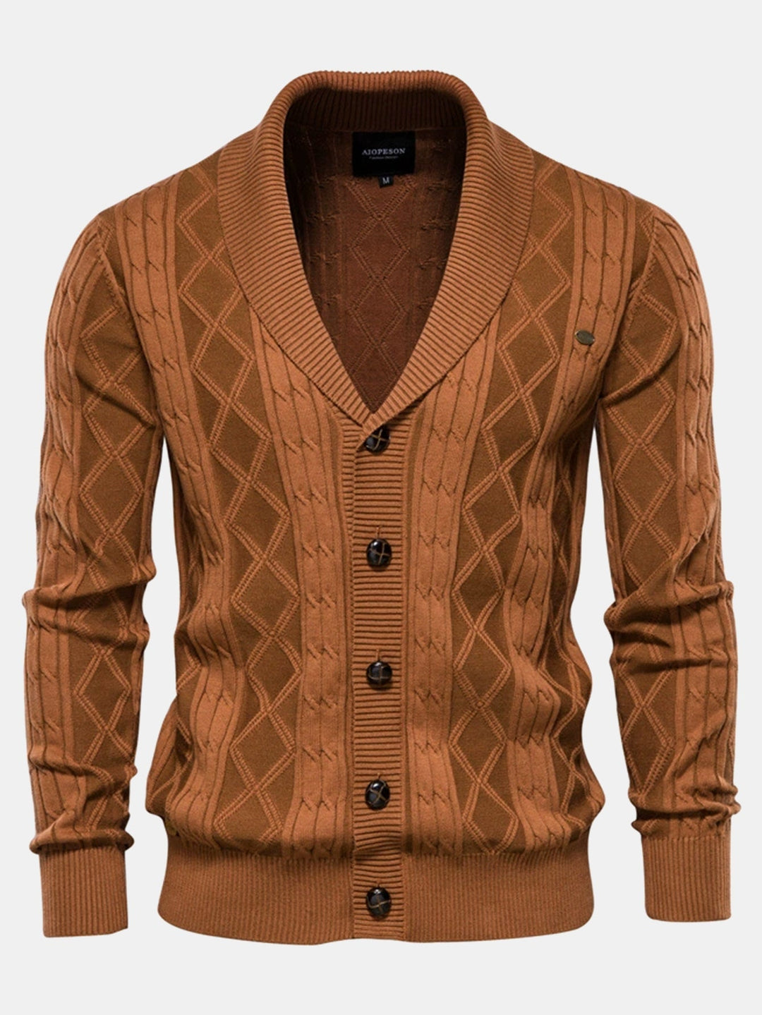 Cárdigan de Punto Jacquard Geométrico con Cuello Chal