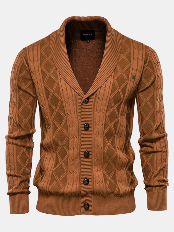 Cárdigan de Punto Jacquard Geométrico con Cuello Chal