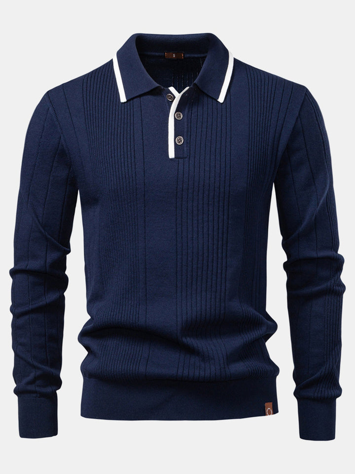 Polo de Manga Larga de Jacquard a Rayas Tejido
