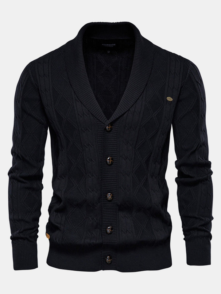 Cárdigan de Punto Jacquard Geométrico con Cuello Chal