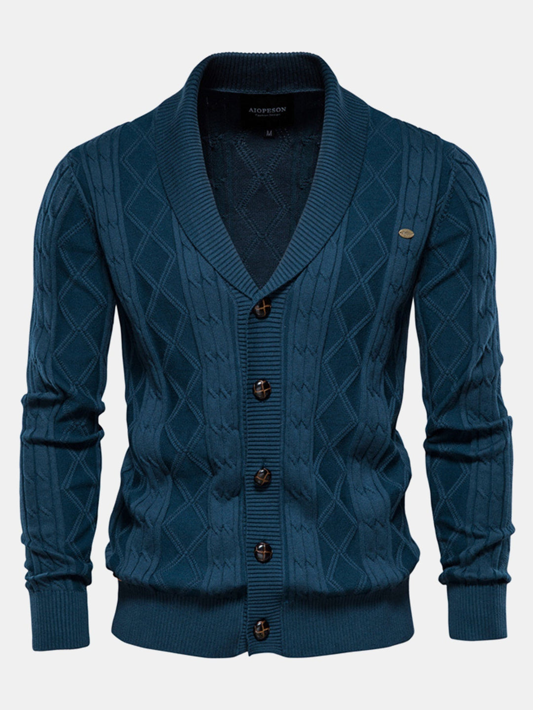 Cárdigan de Punto Jacquard Geométrico con Cuello Chal