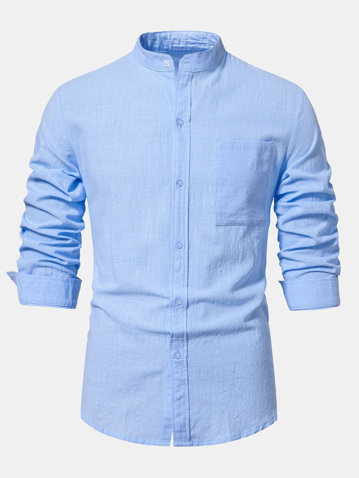 Camisa de Manga Larga con Cuello Alto de Look Lino