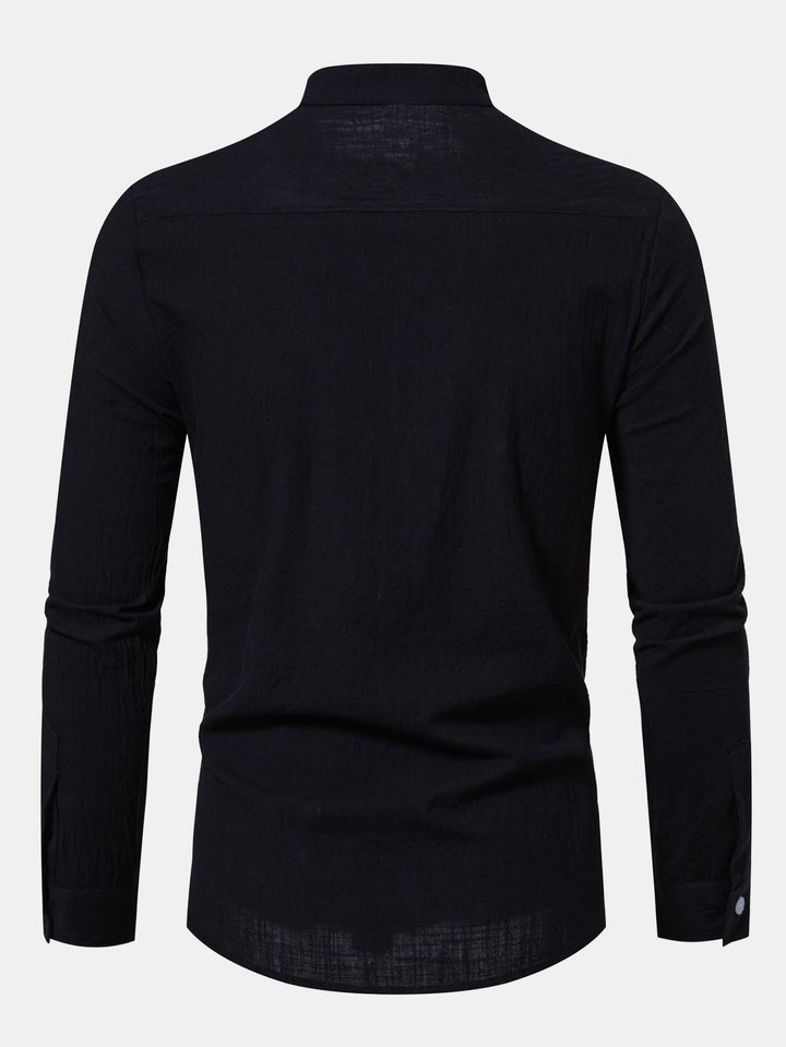 Camisa de Manga Larga con Cuello Alto de Look Lino