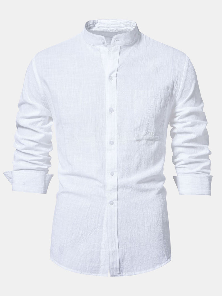 Camisa de Manga Larga con Cuello Alto de Look Lino