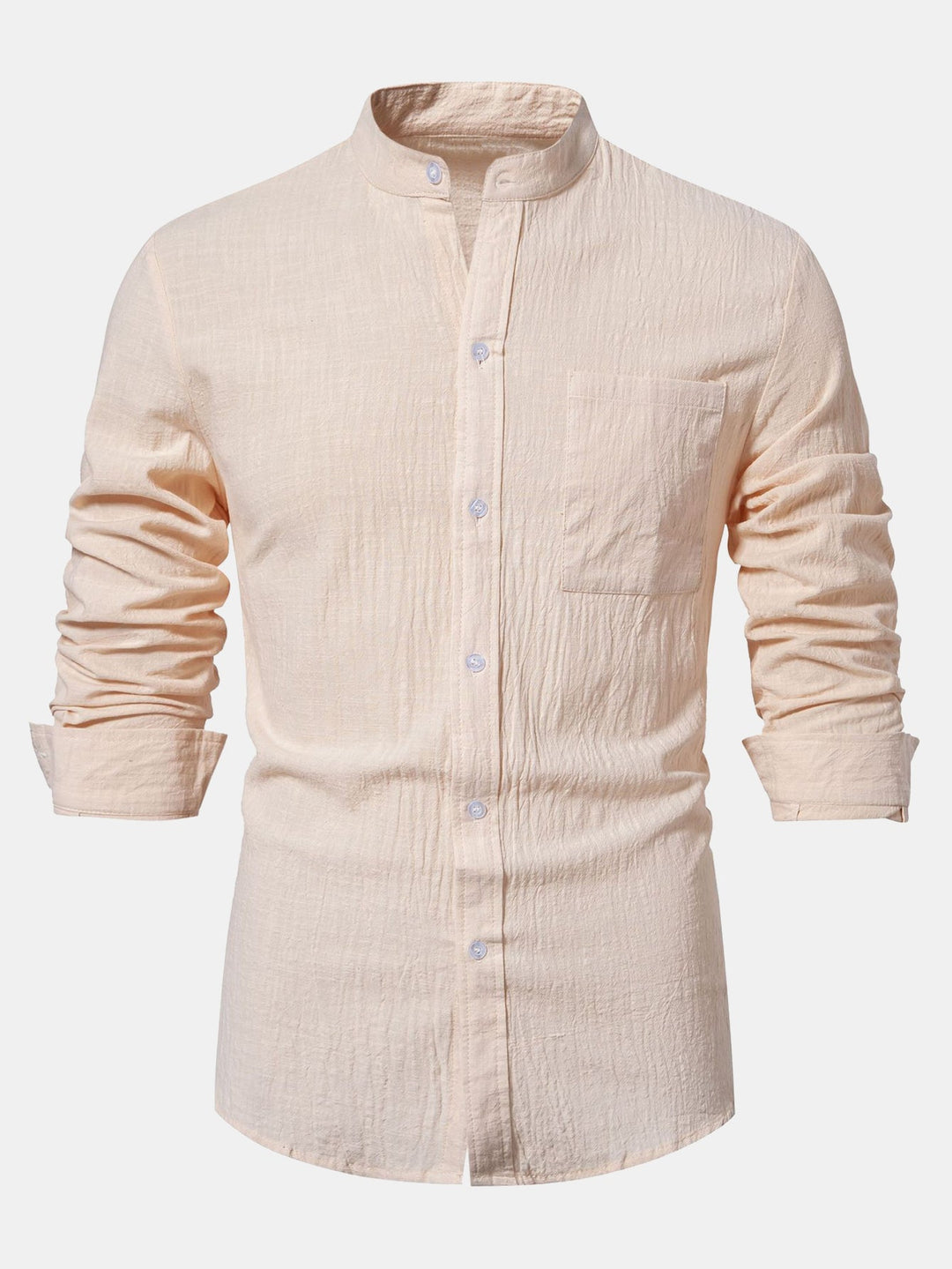 Camisa de Manga Larga con Cuello Alto de Look Lino