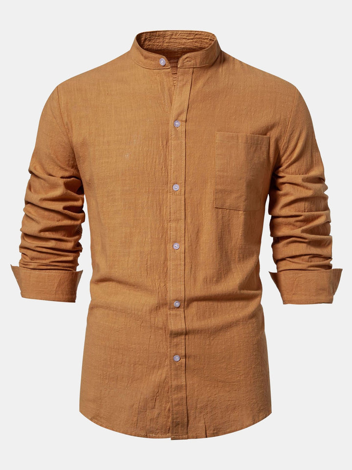 Camisa de Manga Larga con Cuello Alto de Look Lino