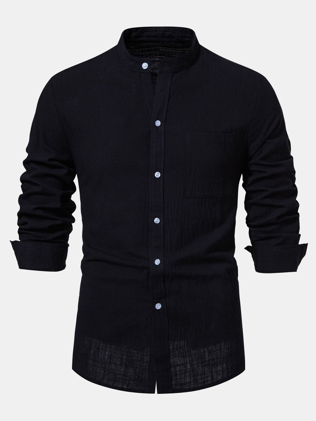 Camisa de Manga Larga con Cuello Alto de Look Lino