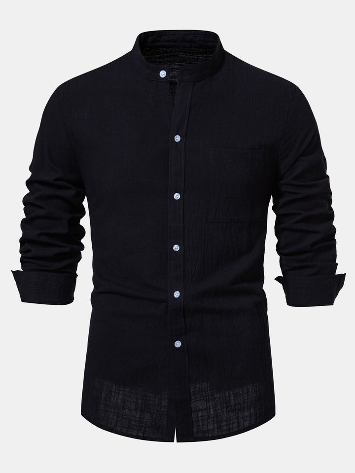 Camisa de Manga Larga con Cuello Alto de Look Lino