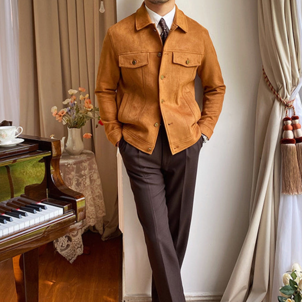 Chaqueta Casual de Gamuza con Solapa Estilo Old Money