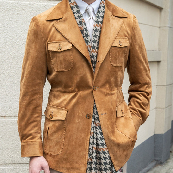 Chaqueta de Gamuza de Terciopelo Slim Fit Italiana Estilo Old Money