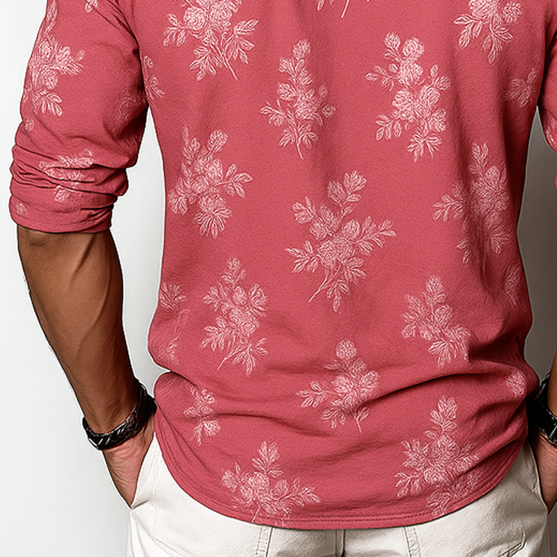 Camiseta de manga larga con cuello Henley y estampado floral para hombre