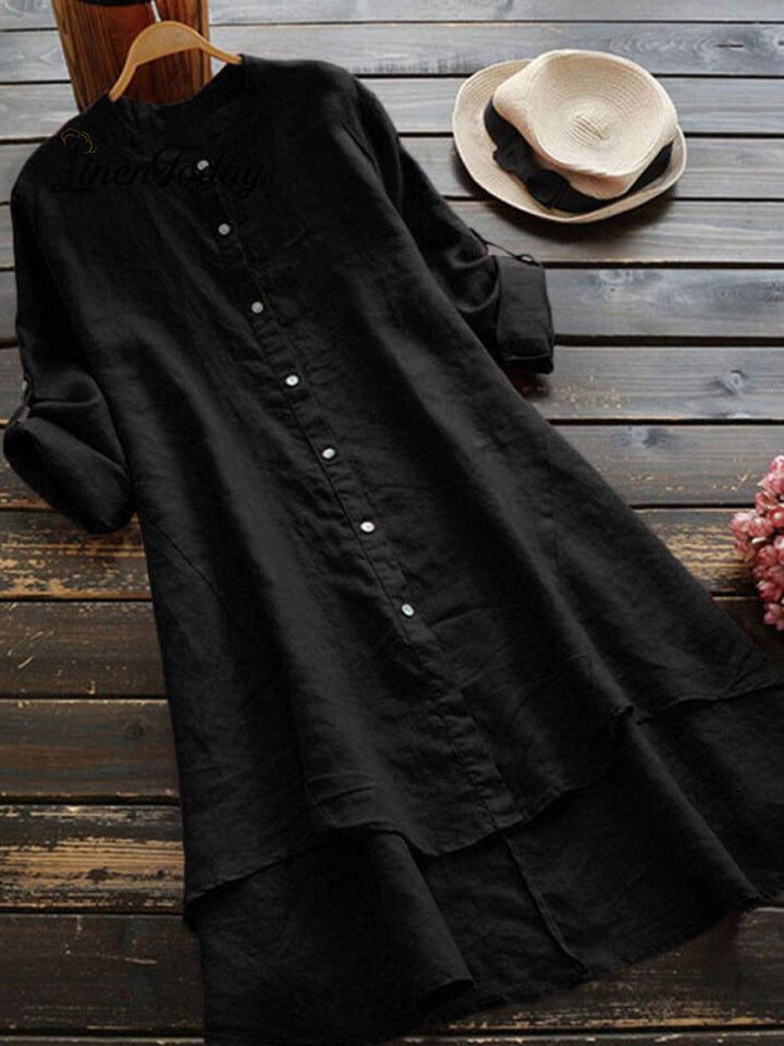 Camisa Holgada de Mujer de Lino y Color Sólido