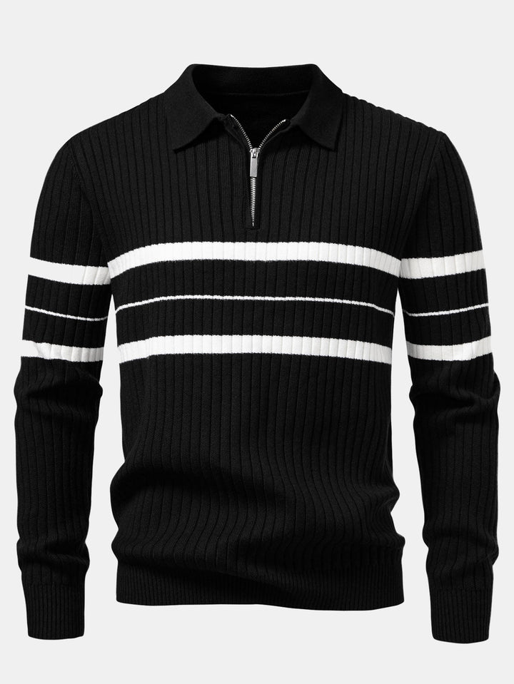 Polo de Punto Acanalado con Rayas y Cremallera