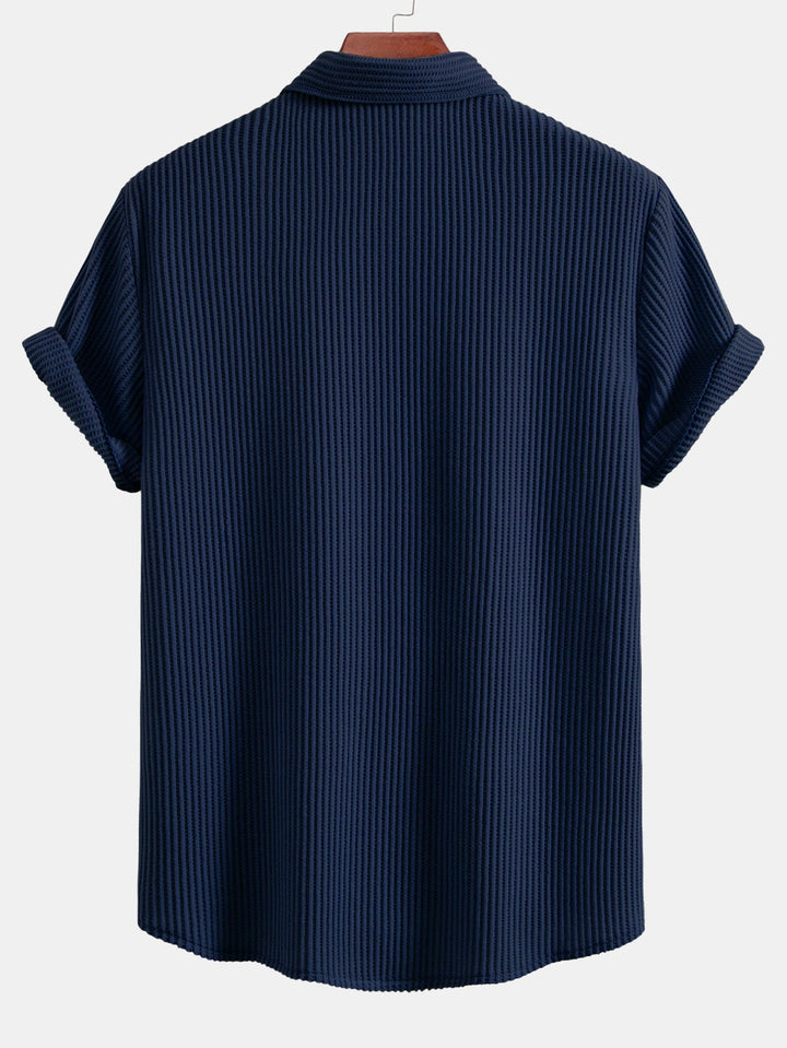 Camisa de Waffle con Botones y Pantalones de Waffle Tejidos con Cordón