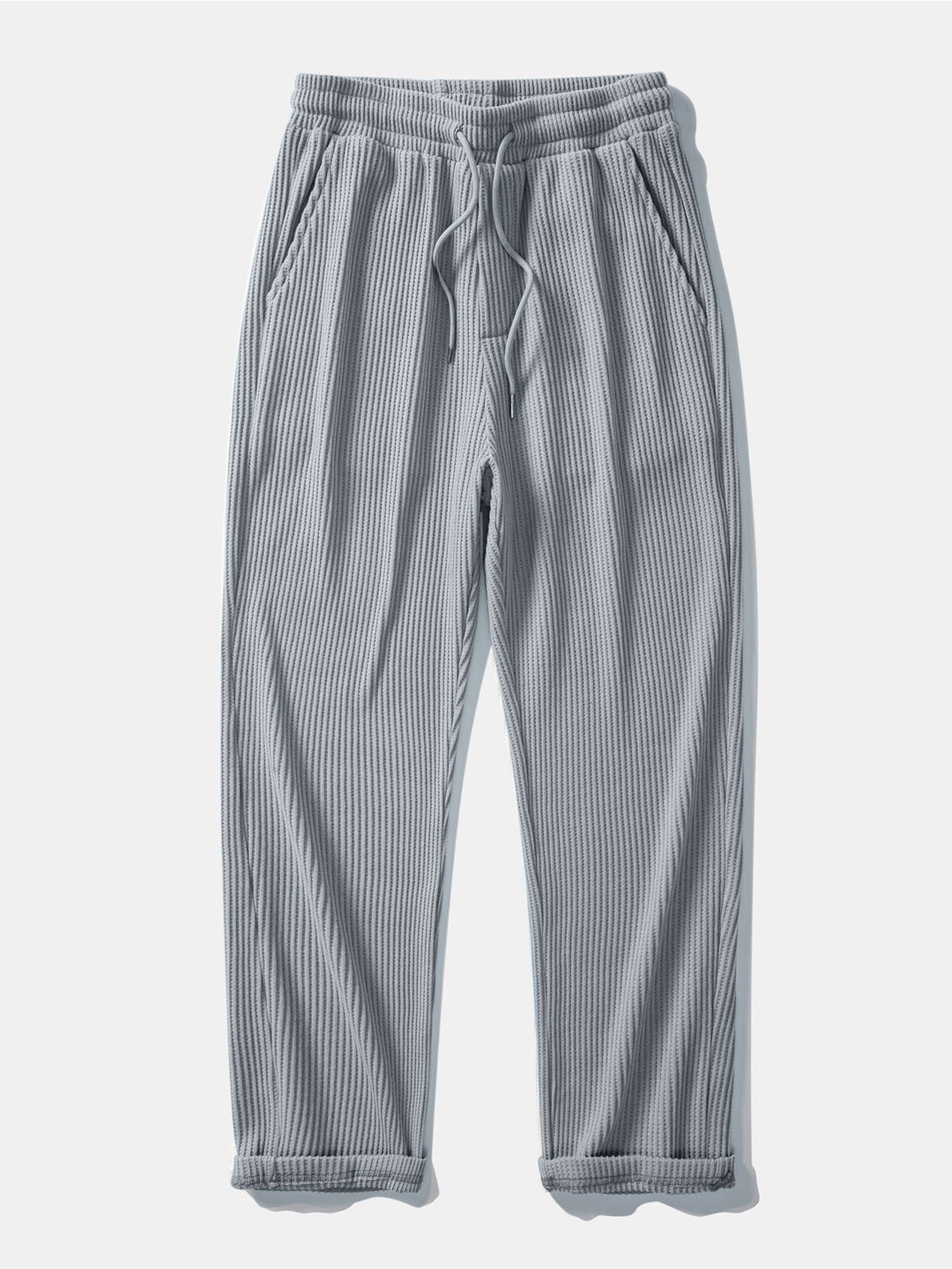 Polo de Manga Larga de Waffle Tejido y Pantalones de Waffle Tejidos con Cordón