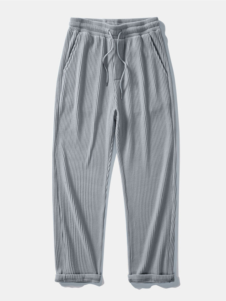 Polo de Manga Larga de Waffle Tejido y Pantalones de Waffle Tejidos con Cordón