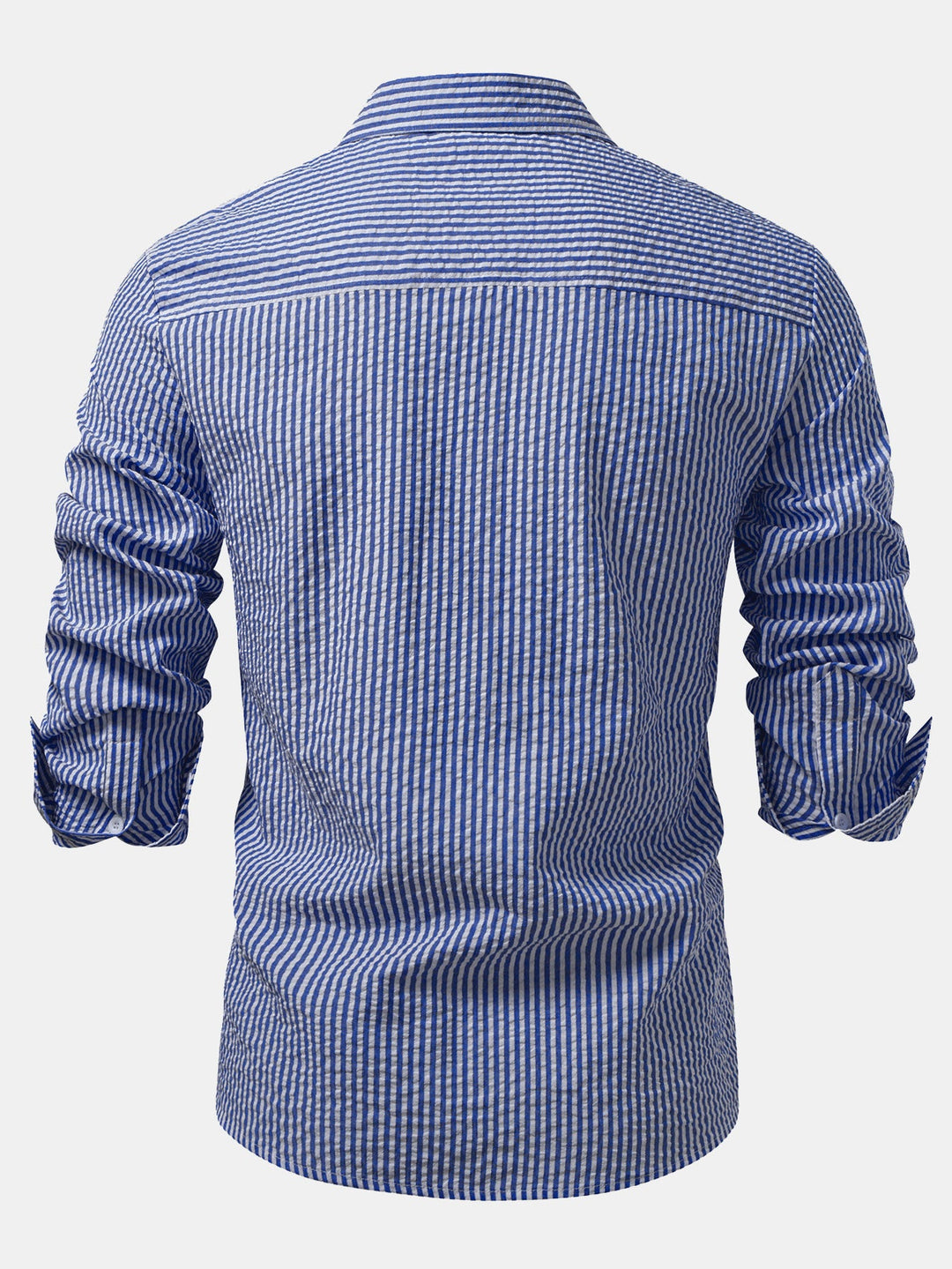 Camisa a Rayas Seersucker con Botones y Pantalones de Lino de Pierna Recta
