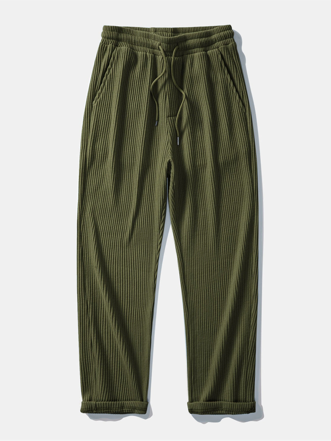 Polo de Manga Larga de Waffle Tejido y Pantalones de Waffle Tejidos con Cordón