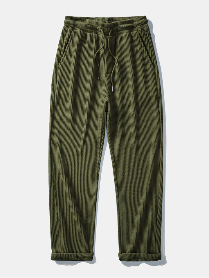 Polo de Manga Larga de Waffle Tejido y Pantalones de Waffle Tejidos con Cordón