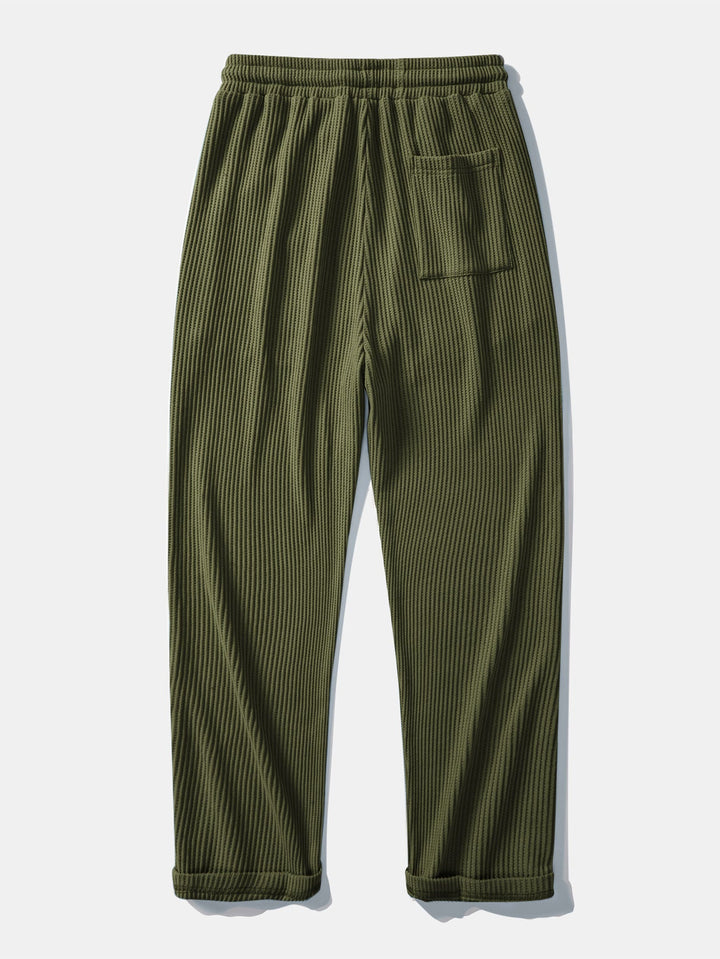 Polo de Manga Larga de Waffle Tejido y Pantalones de Waffle Tejidos con Cordón