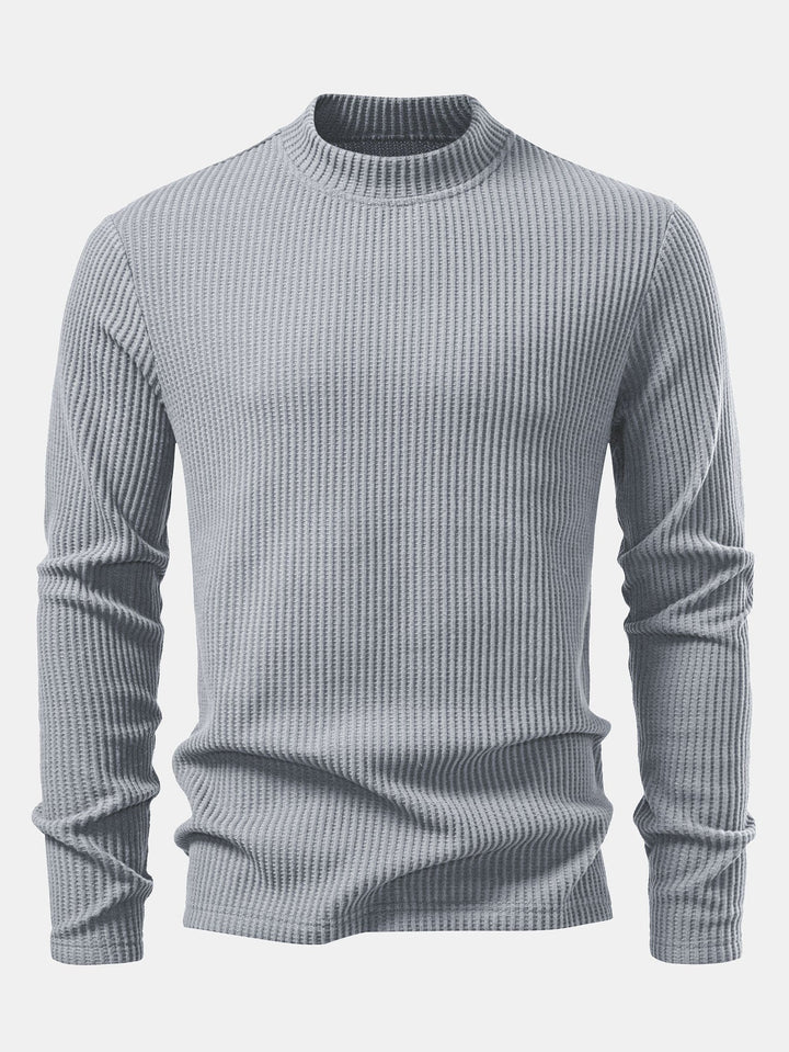 Camiseta de Manga Larga de Waffle con Cuello Alto y Pantalones de Waffle Tejidos con Cordón