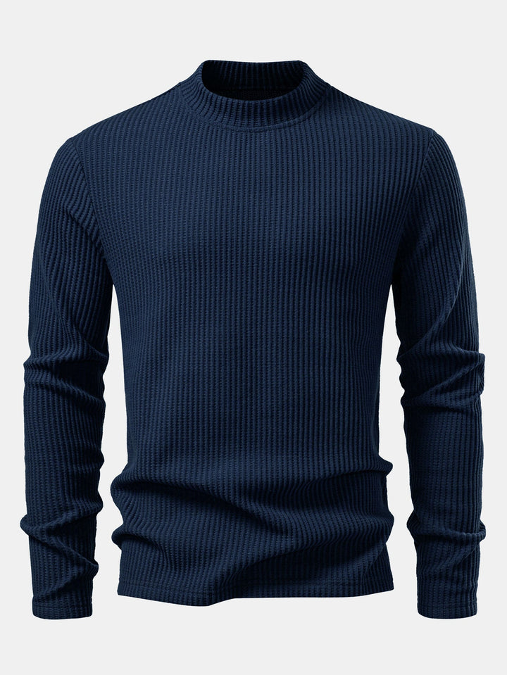Camiseta de Manga Larga de Waffle con Cuello Alto y Pantalones de Waffle Tejidos con Cordón