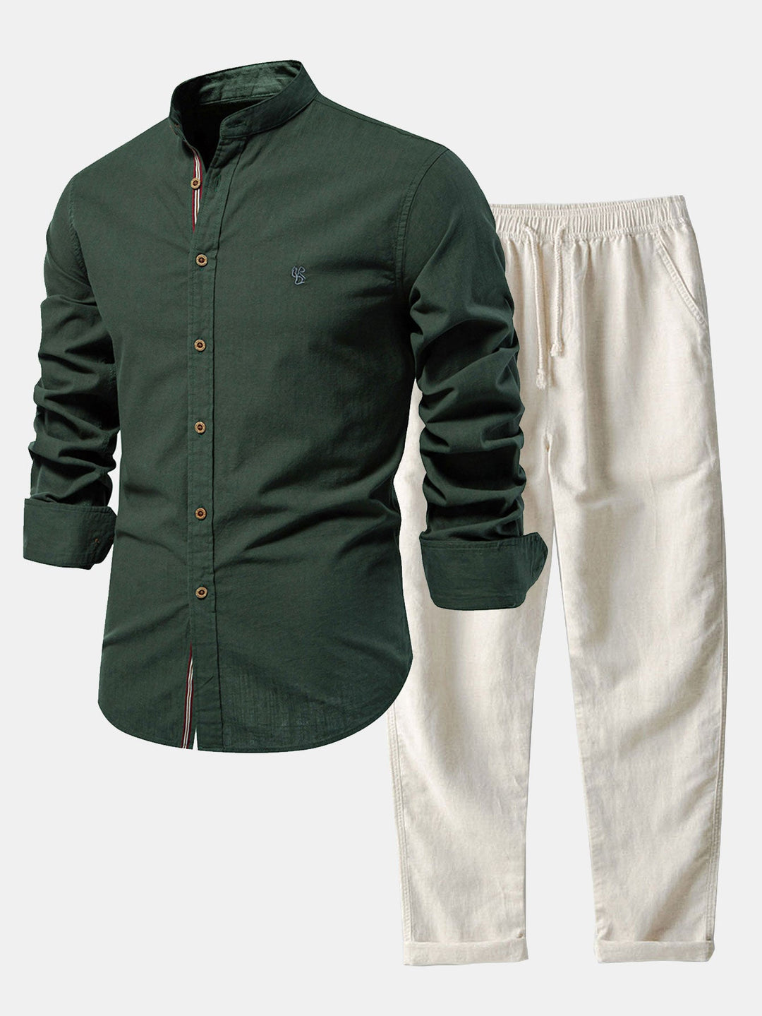 Camisa de Manga Larga con Cuello Mao Estilo Lino