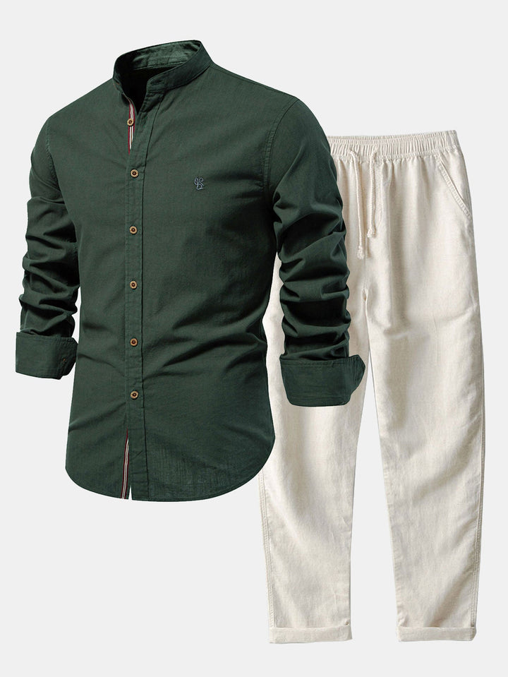 Camisa de Manga Larga con Cuello Mao Estilo Lino